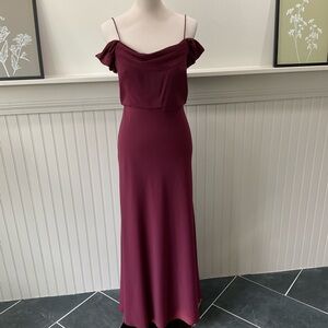 Jenny Yoo Burgundy Satin Off Shoulder Gown Size 6 Elegant Formal Dress